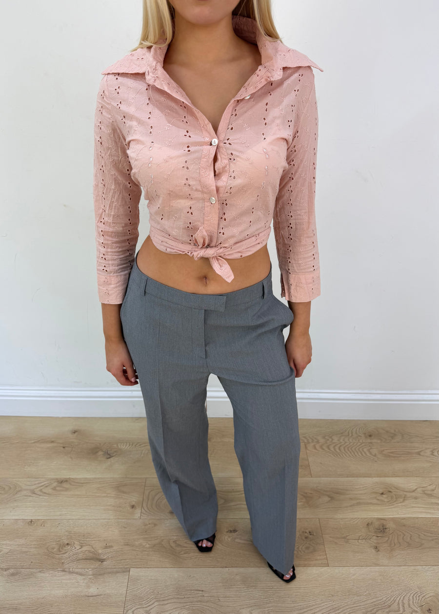 large grey Kookai suit trousers 01 front with face