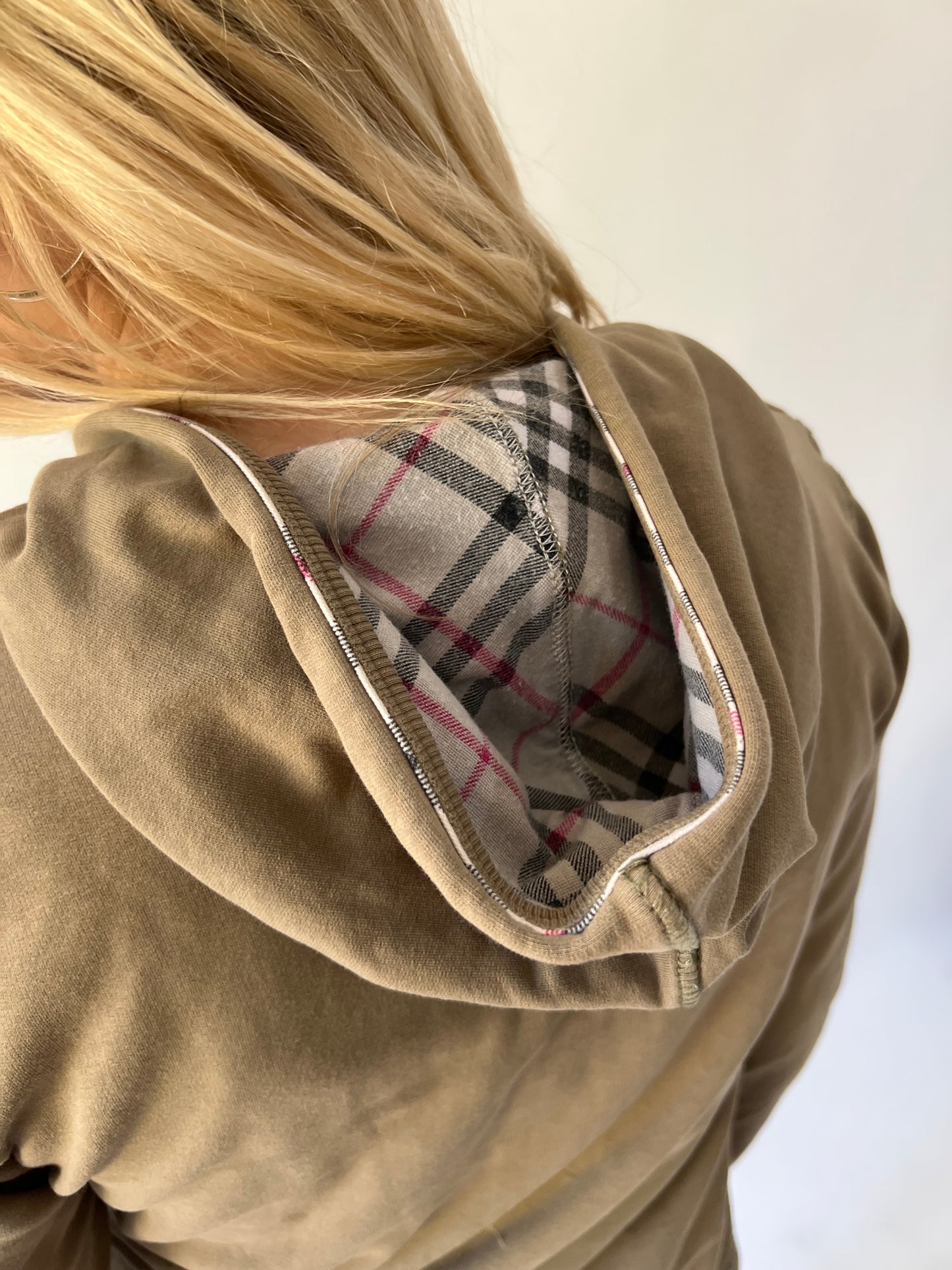 large brown burberry check-lined zip hoodie check detail