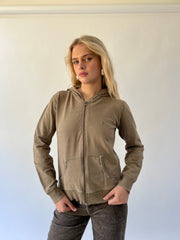 large brown burberry check-lined zip hoodie front view