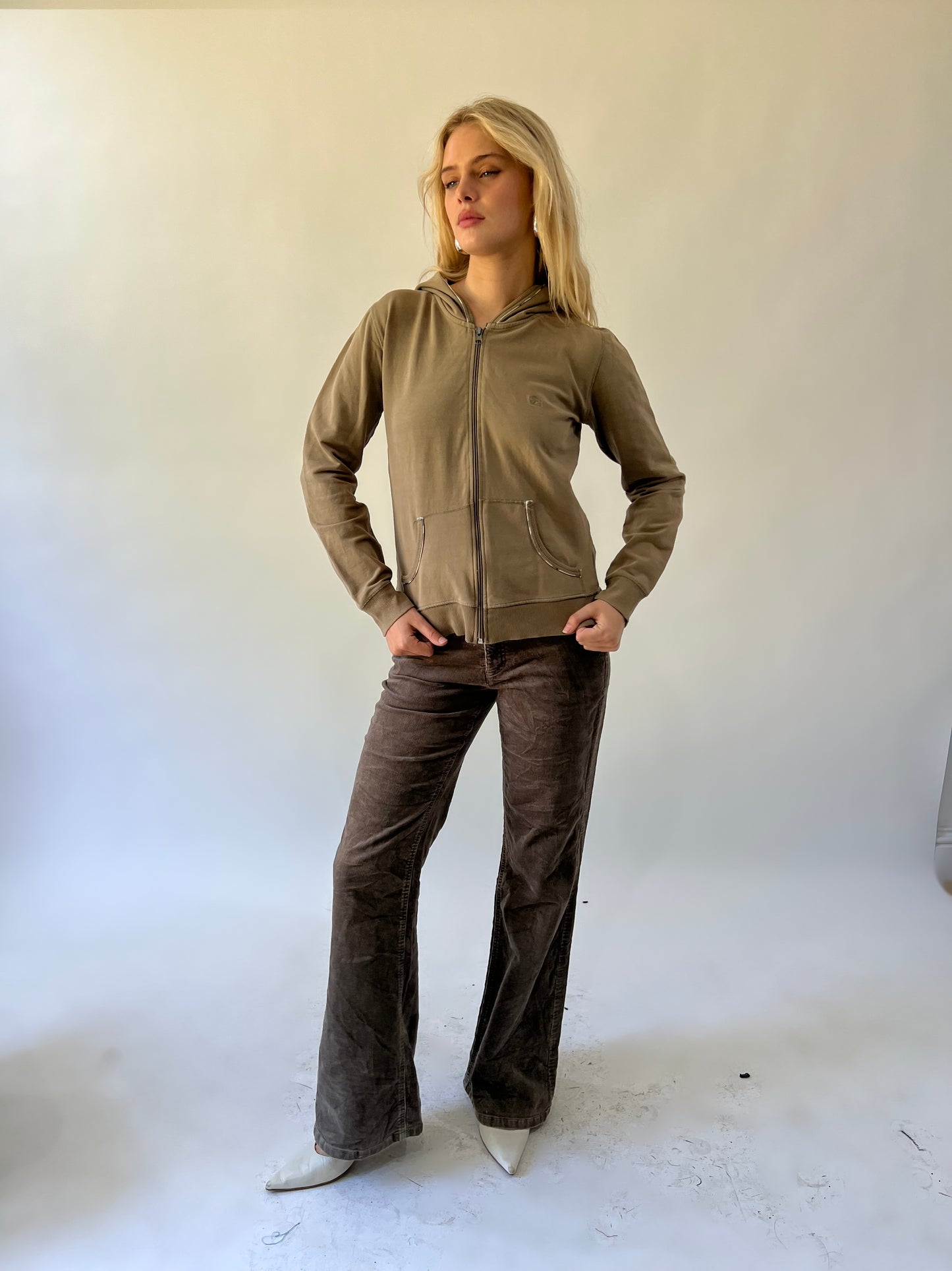 large brown burberry check-lined zip hoodie front