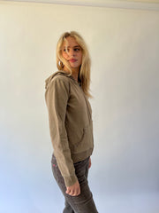 large brown burberry check-lined zip hoodie side view