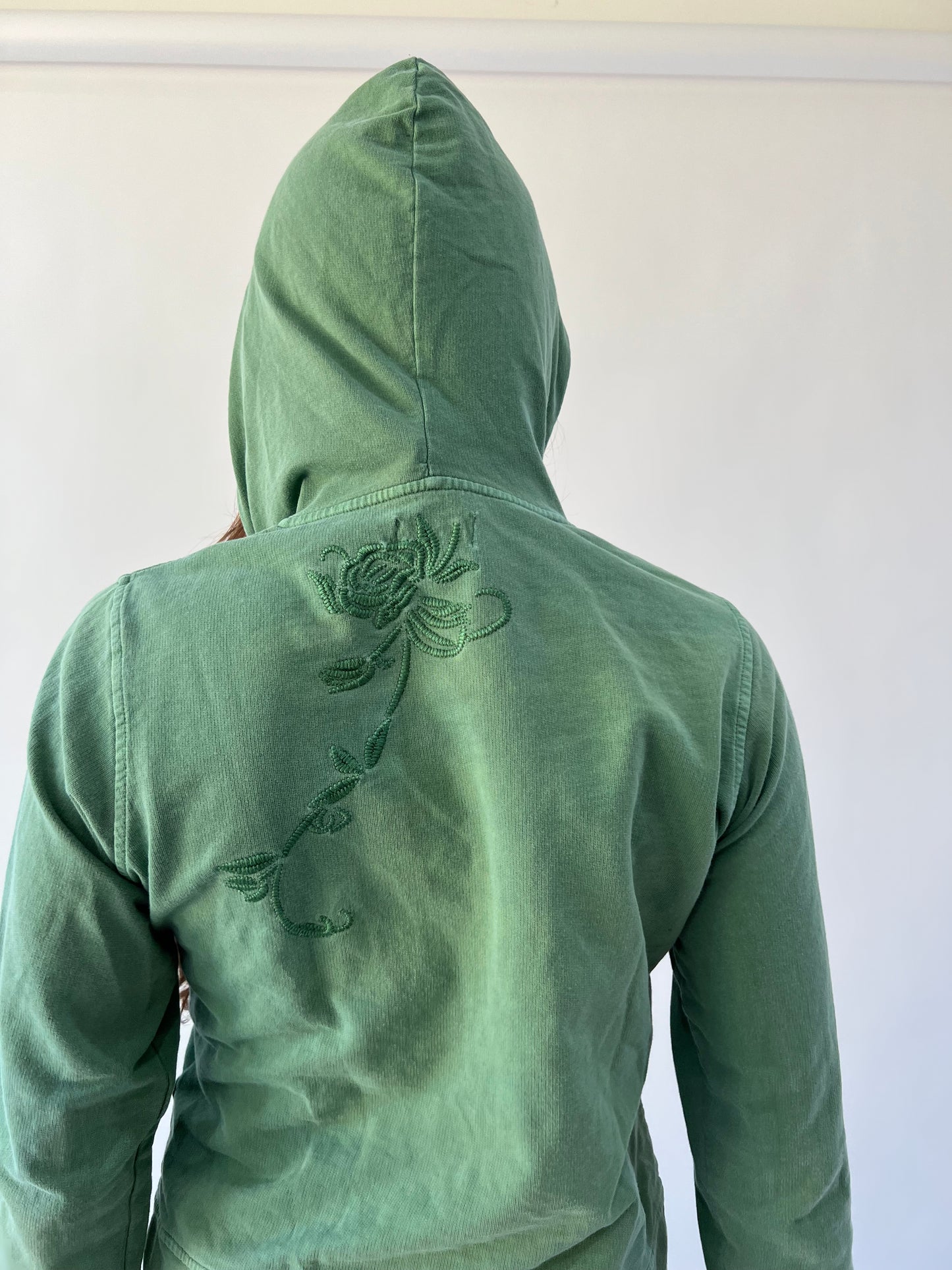 large green yfs embroidered zip hoodie back embroidery detail
