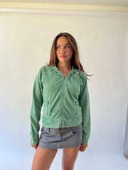 large green yfs embroidered zip hoodie front view