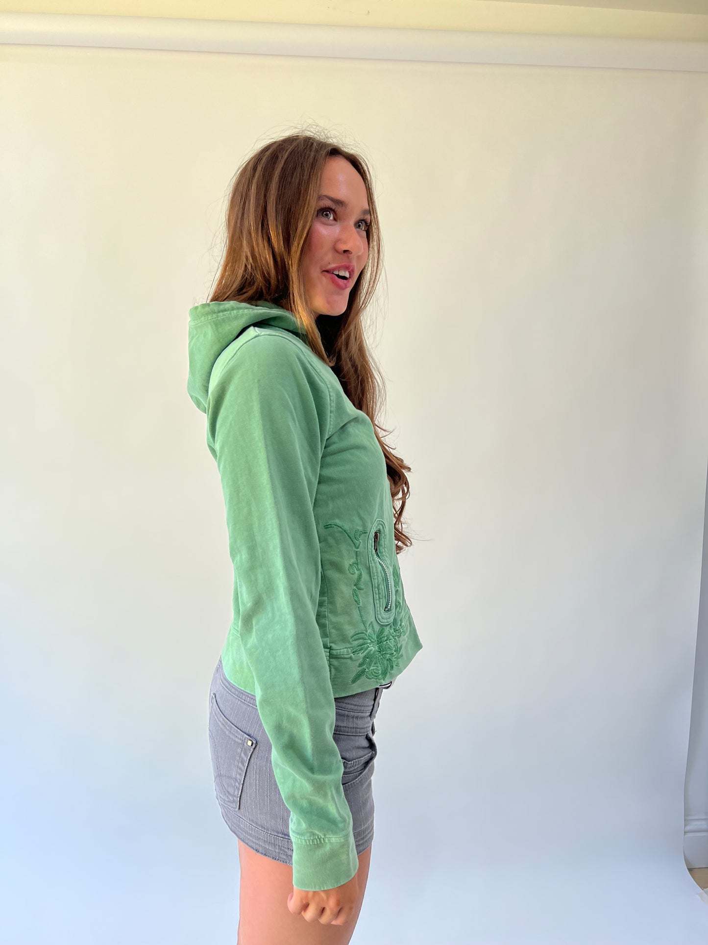 large green yfs embroidered zip hoodie second side view