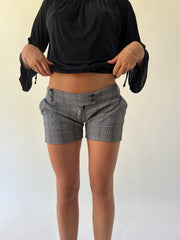 large grey plaid tailored shorts front view