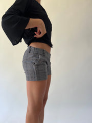 large grey plaid tailored shorts second side view