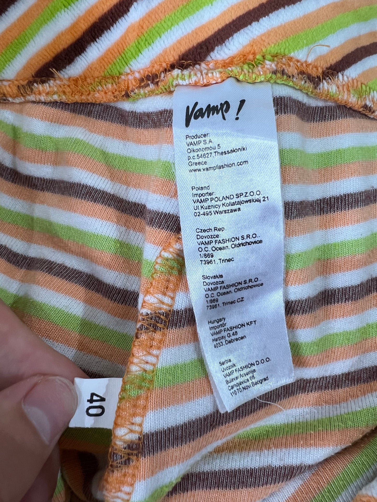 large multicoloured striped flared trousers vamp size label