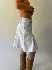 large white flared knee-length skirt second side view