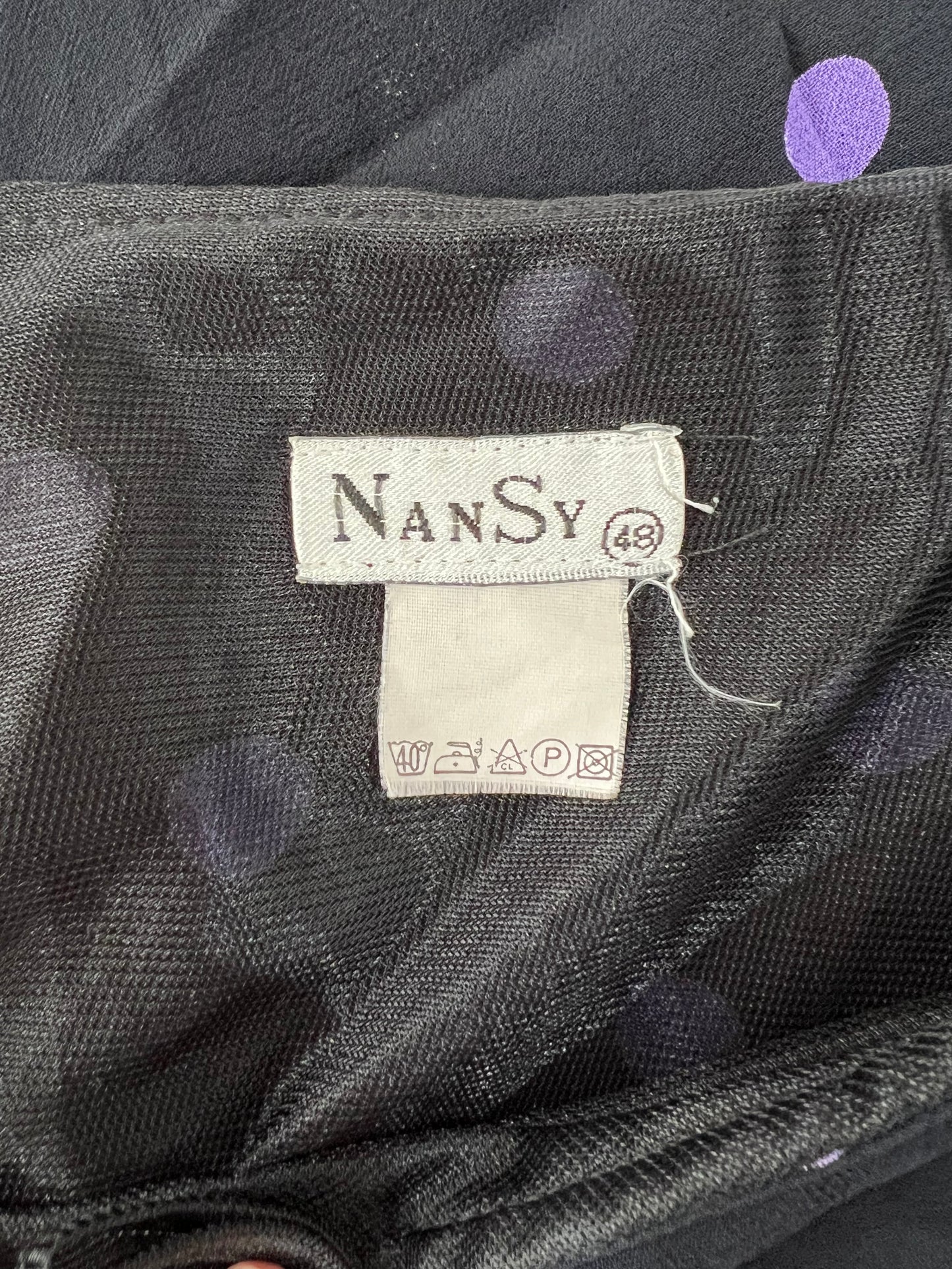 medium black and purple polka dot sheer midi skirt nansy size label