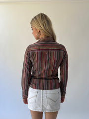 medium brown and red striped fitted shirt back view