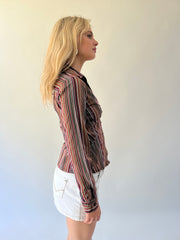 medium brown and red striped fitted shirt alternate side view