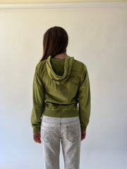 medium olive green velour zip hoodie back view