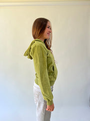 medium olive green velour zip hoodie second side view