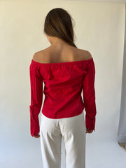 medium red zara basic off-shoulder blouse back