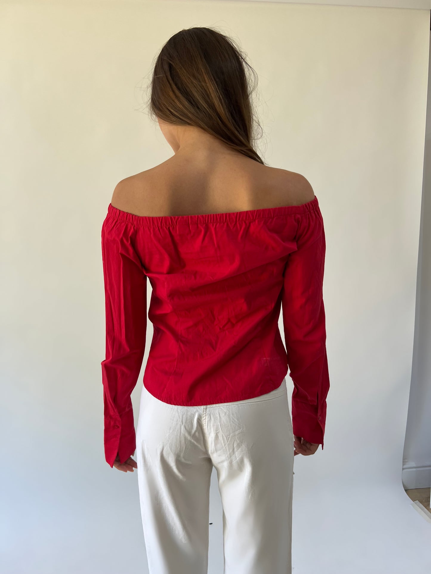medium red zara basic off-shoulder blouse back