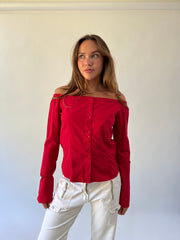 medium red zara basic off-shoulder blouse front