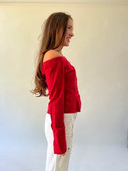 medium red zara basic off-shoulder blouse side view