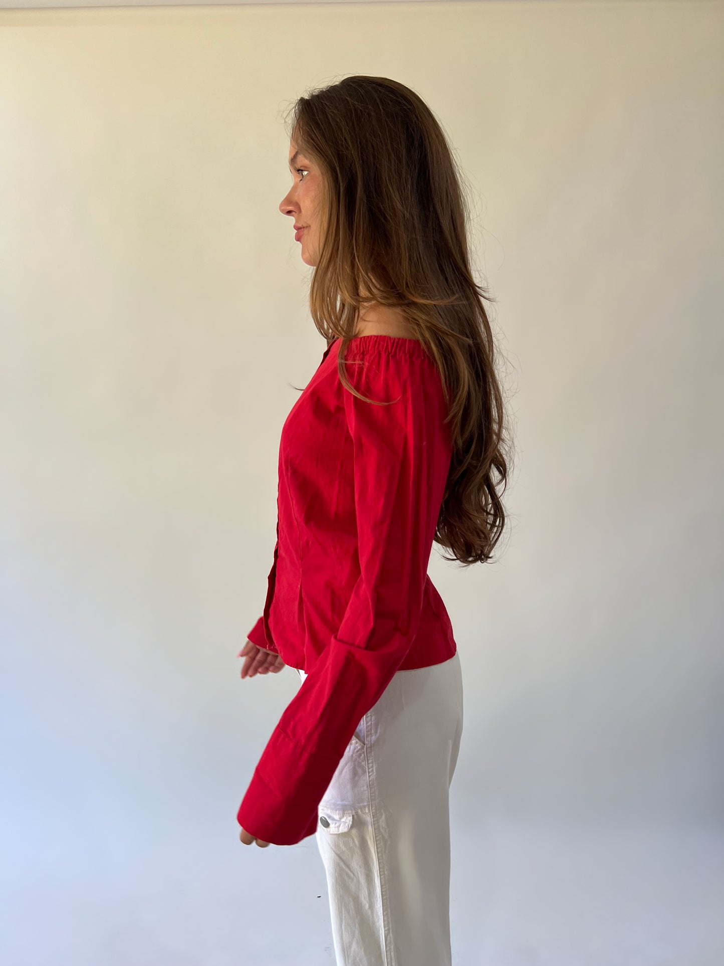 medium red zara basic off-shoulder blouse side