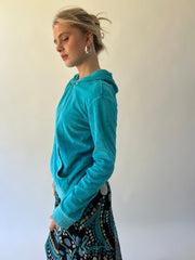 medium turquoise velour zip hoodie second side view