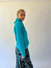 medium turquoise velour zip hoodie angled view