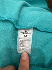 medium turquoise velour zip hoodie size label