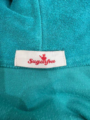 medium turquoise velour zip hoodie brand label