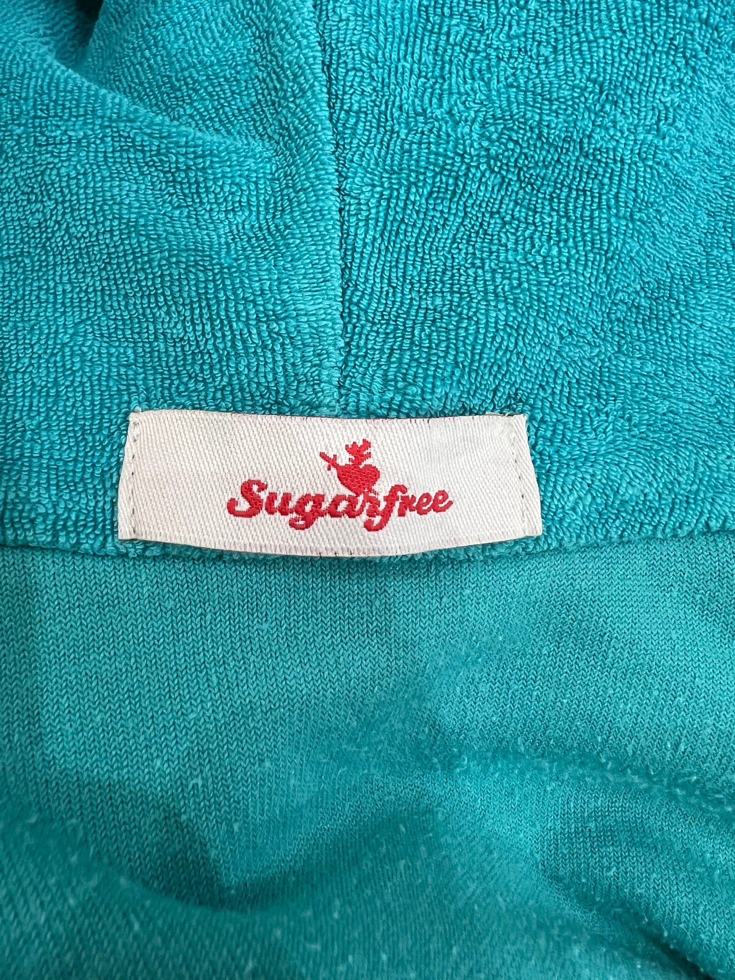 medium turquoise velour zip hoodie brand label