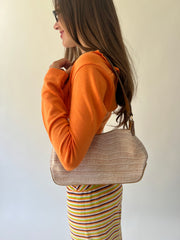 one size beige croc-effect shoulder bag worn view