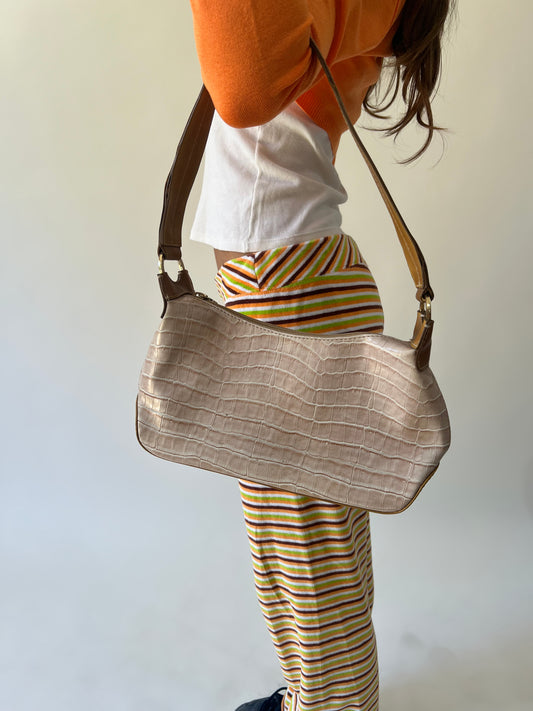 one size beige croc-effect shoulder bag second worn view