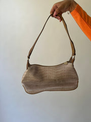 one size beige croc-effect shoulder bag front view