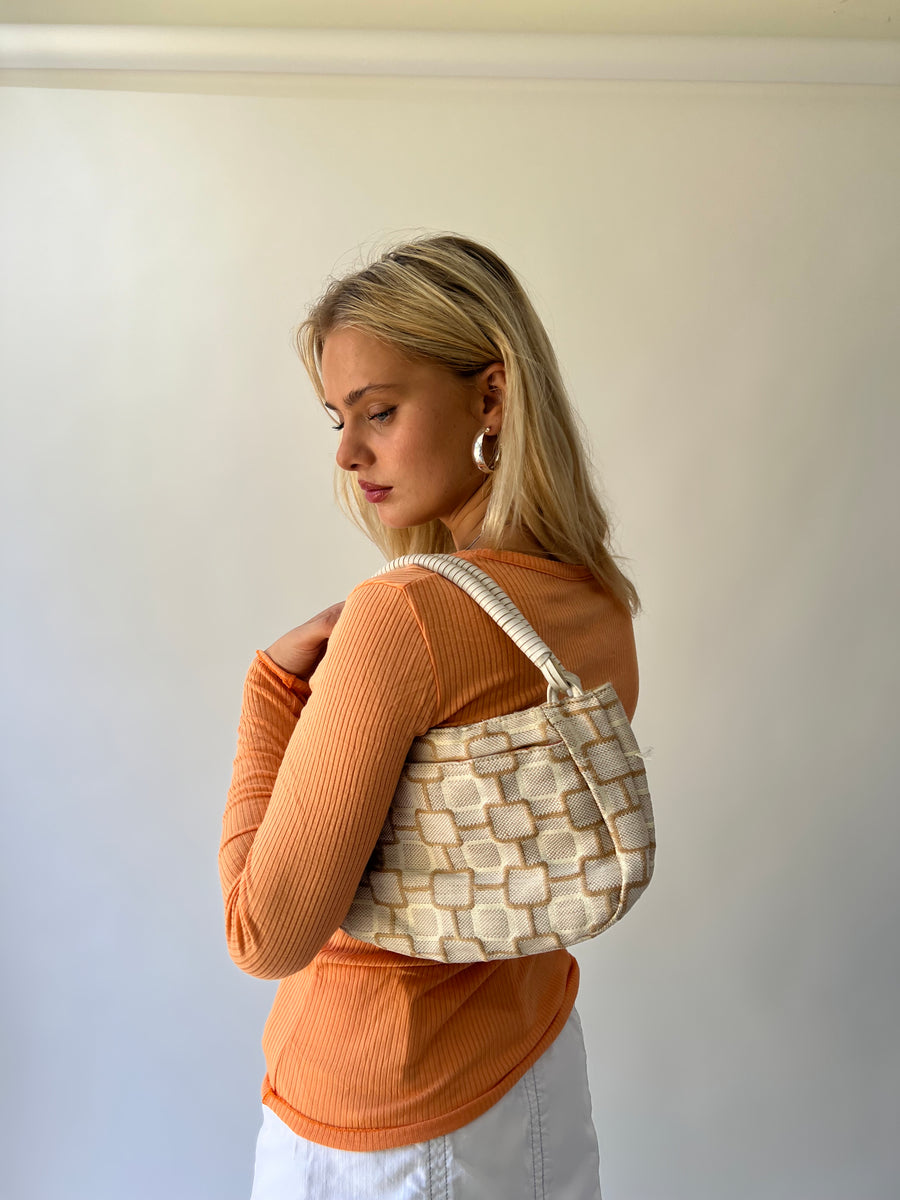 one size cream and beige geometric shoulder bag worn view