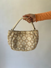 one size cream and beige geometric shoulder bag front view