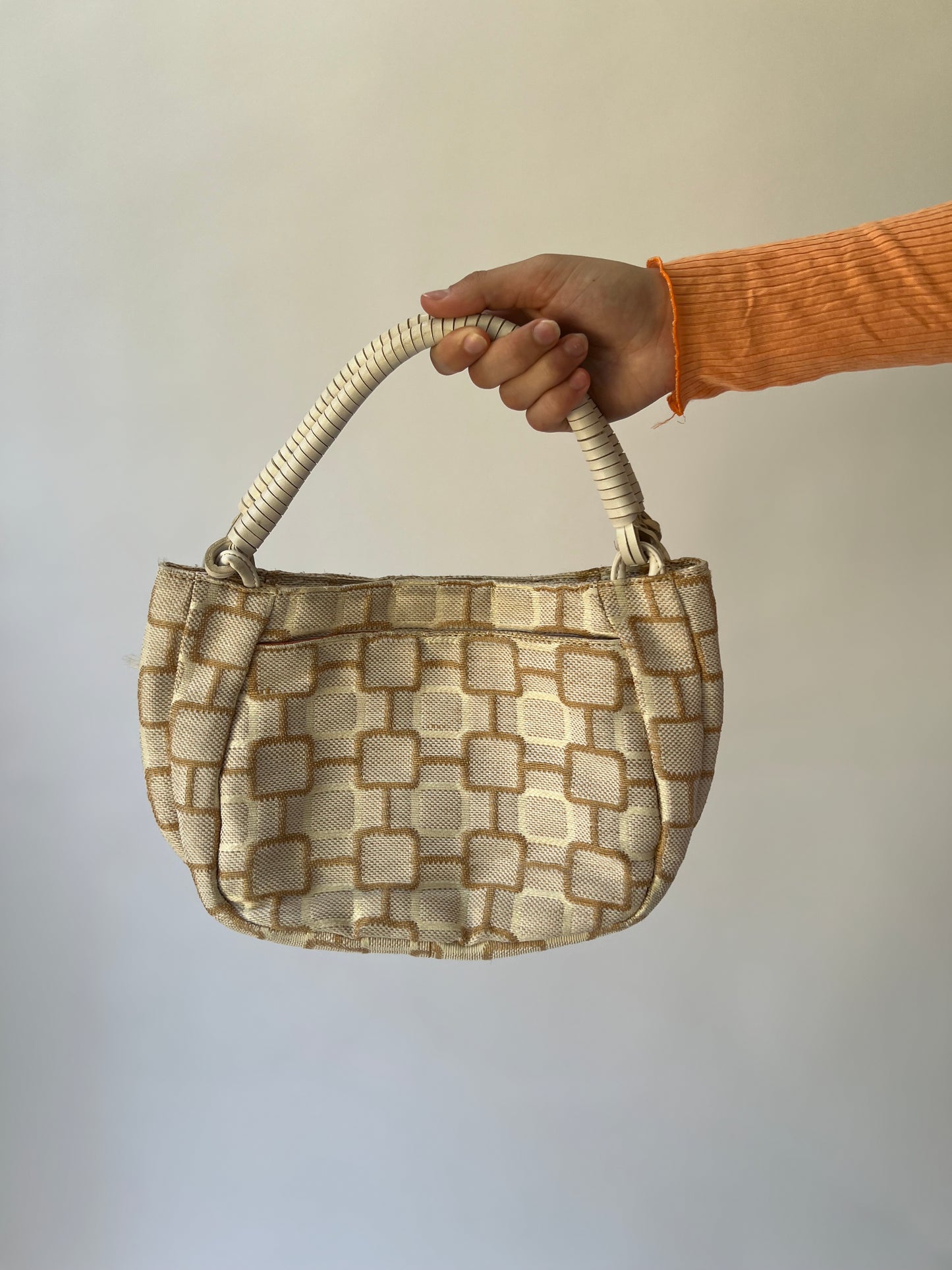 one size cream and beige geometric shoulder bag front view