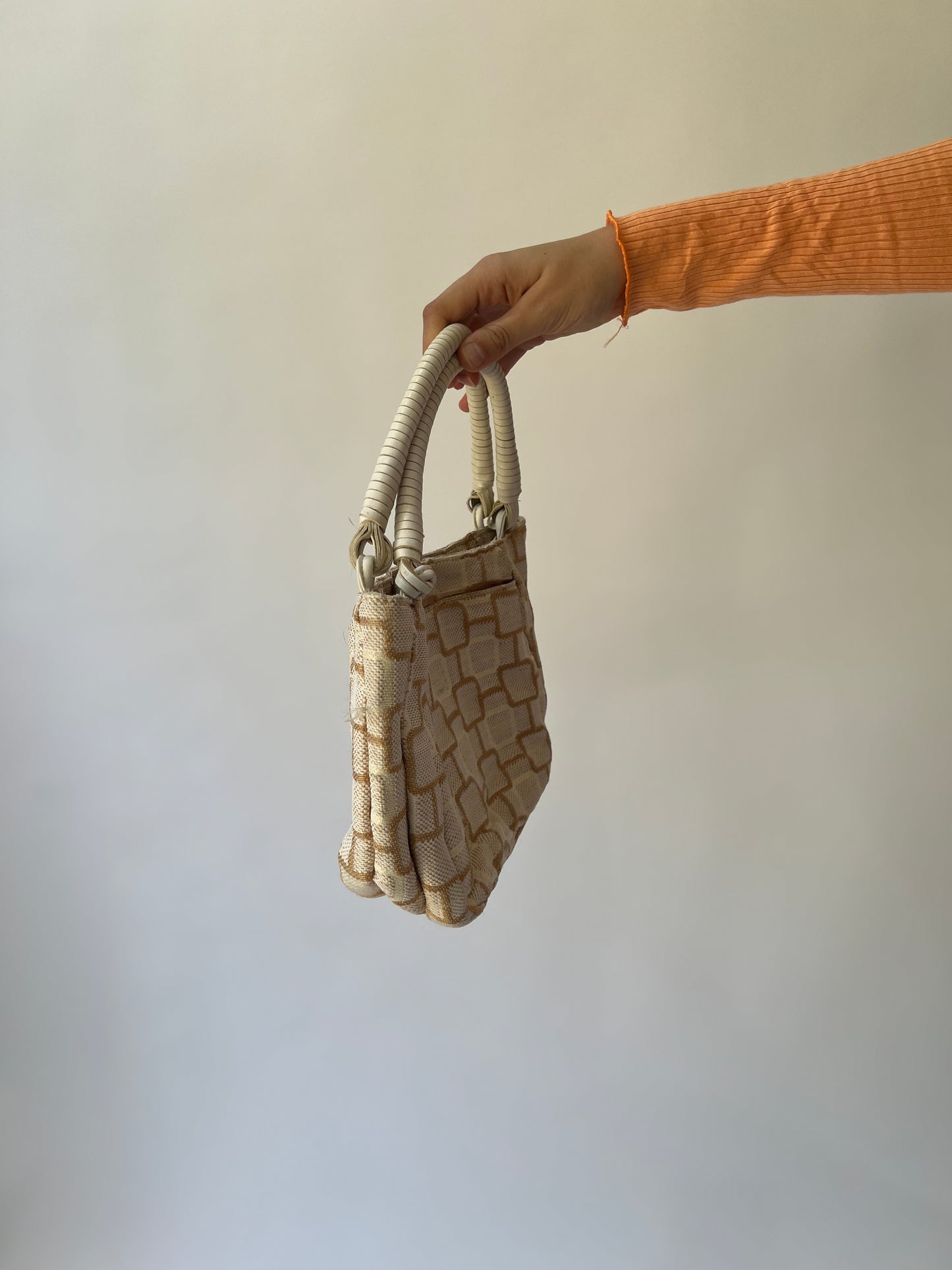 one size cream and beige geometric shoulder bag side view