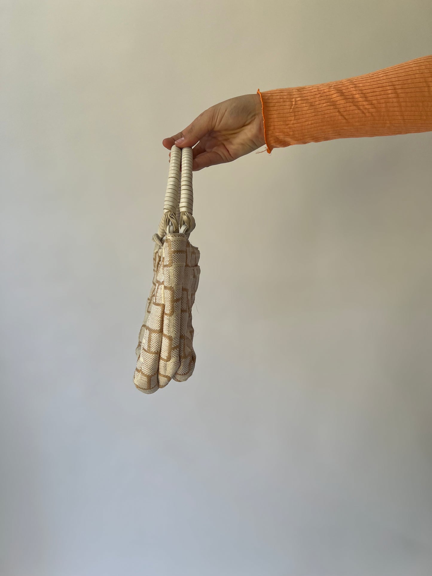 one size cream and beige geometric shoulder bag second side view