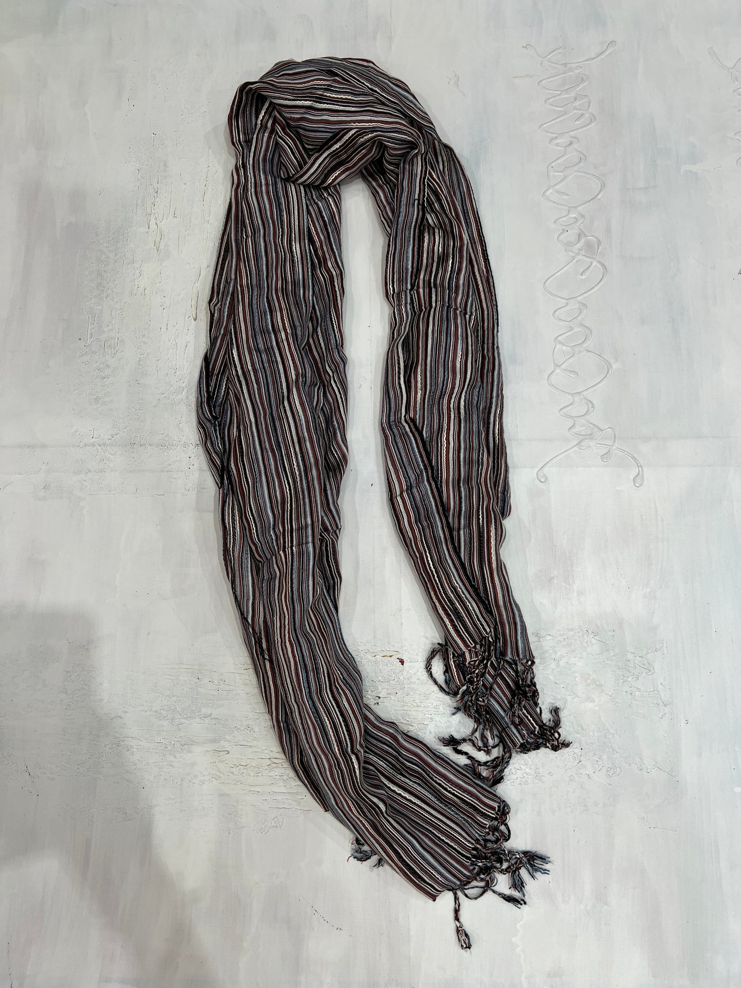 one size multicoloured striped scarf flatlay