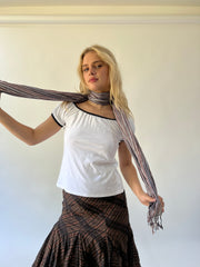 one size multicoloured striped scarf close worn view