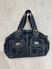 one size navy blue structured shoulder bag flatlay