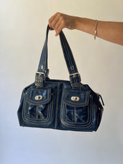 one size navy blue structured shoulder bag front view