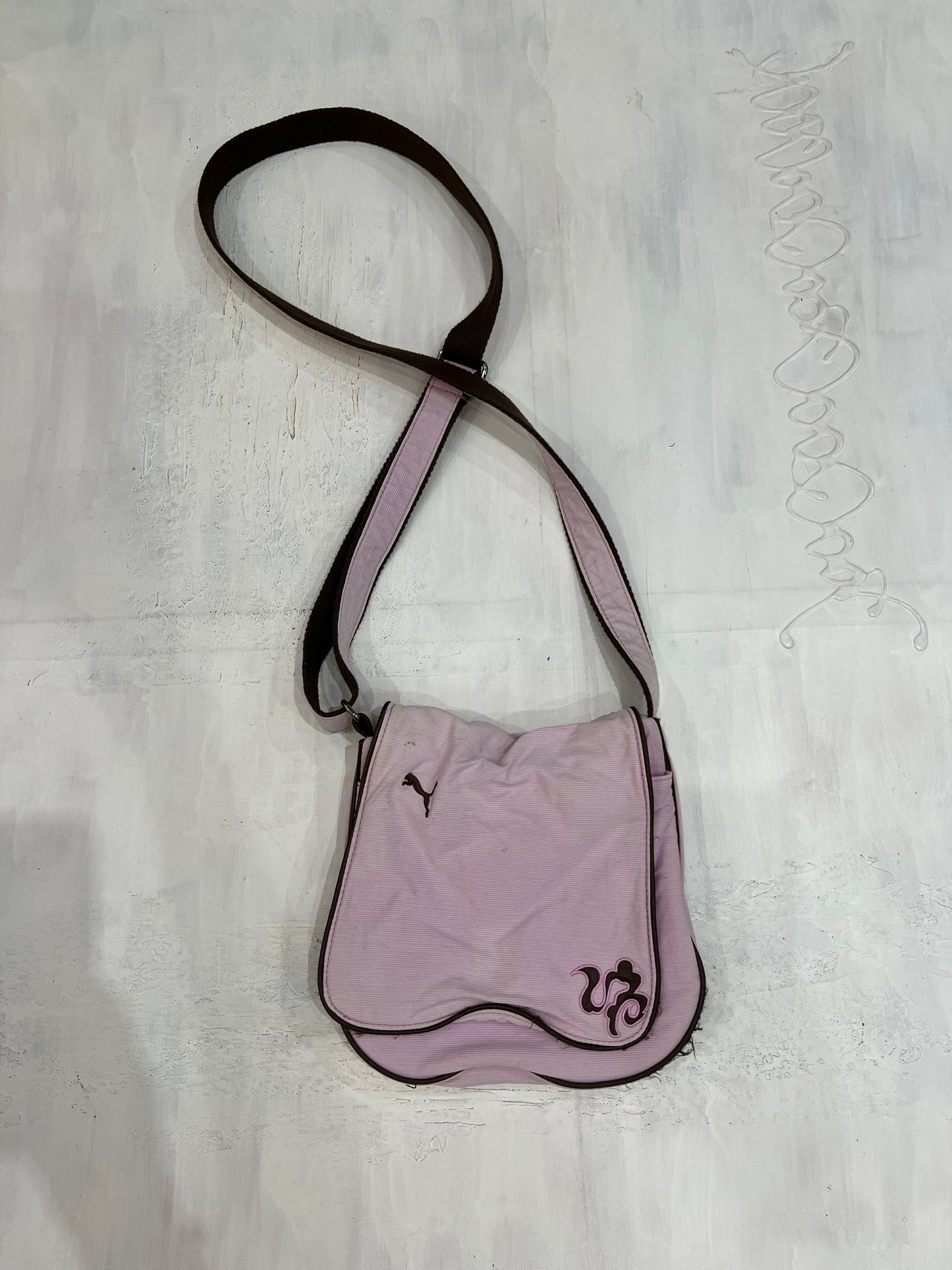 one size pink embroidered crossbody bag flatlay