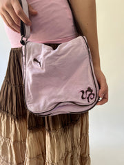 one size pink embroidered crossbody bag front view
