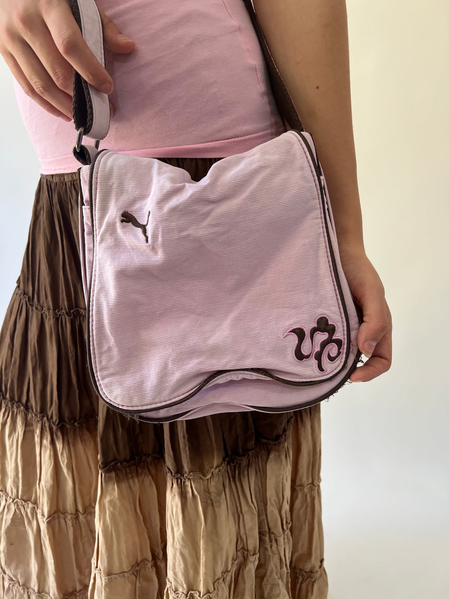 one size pink embroidered crossbody bag front view