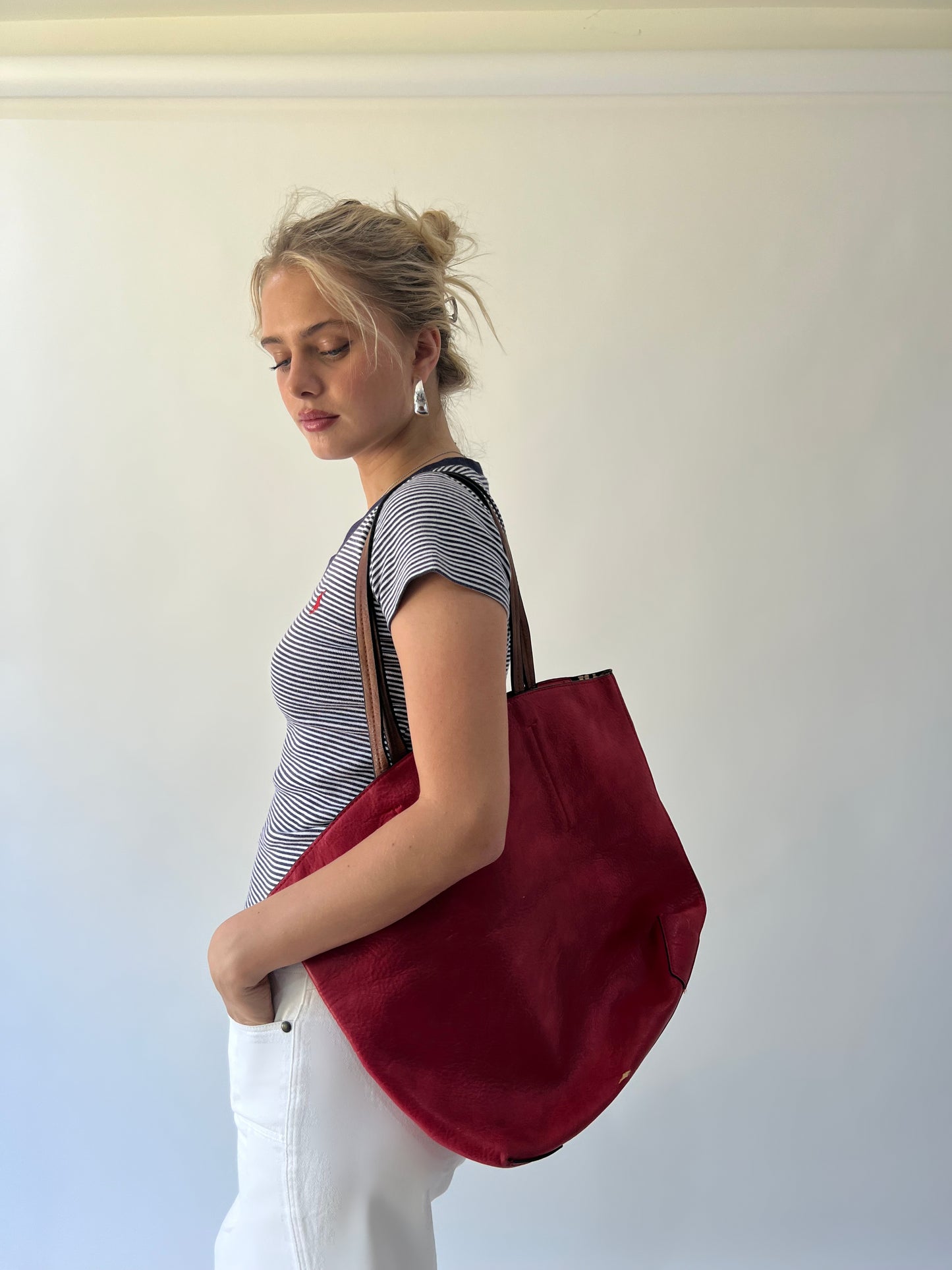 one size red tote bag second worn view