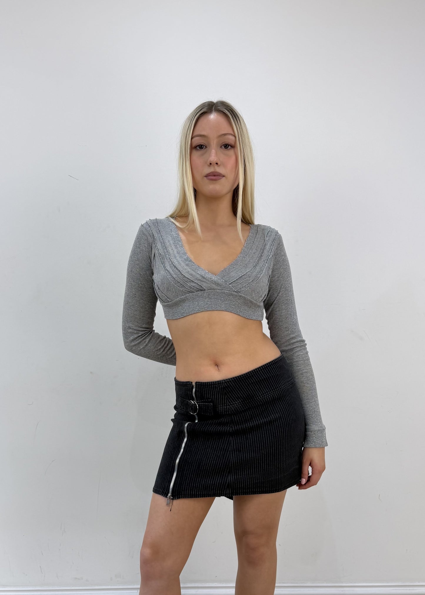 extra small black pinstripe asymmetric mini skirt image 1