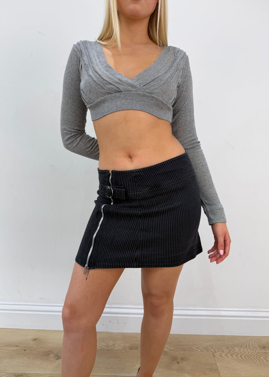 extra small black pinstripe asymmetric mini skirt image 2