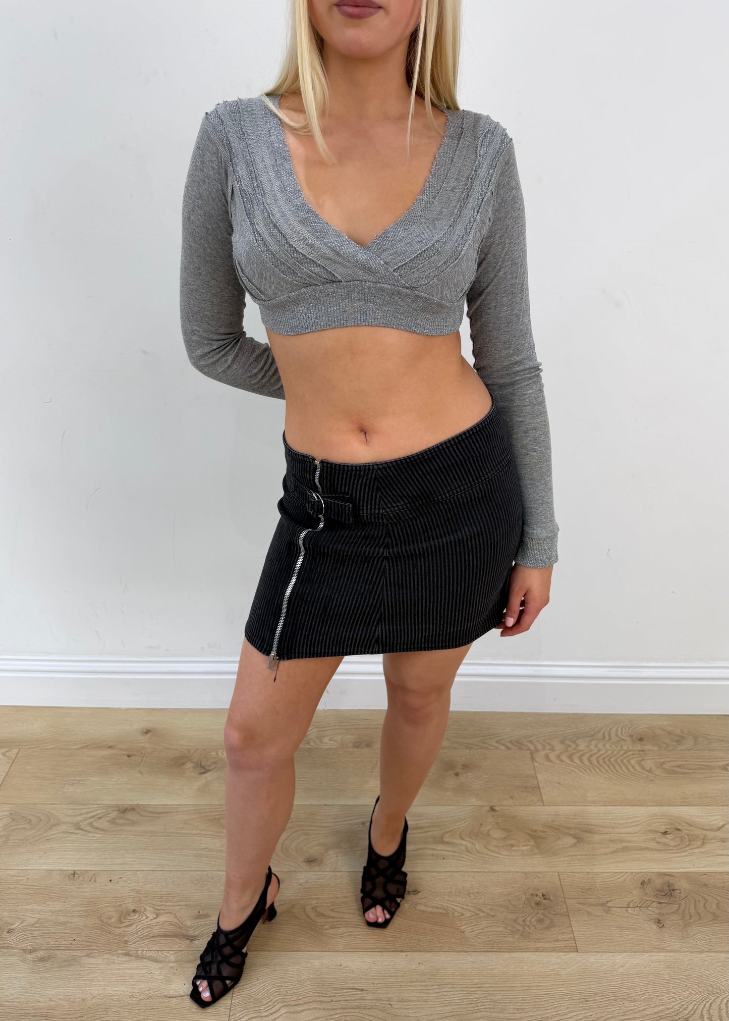 extra small black pinstripe asymmetric mini skirt image 7