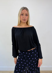 medium black and purple polka dot sheer midi skirt 01 front with face