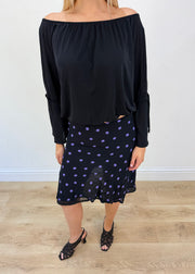 medium black and purple polka dot sheer midi skirt 02 headless