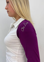 small purple cropped bolero cardigan shoulder detail