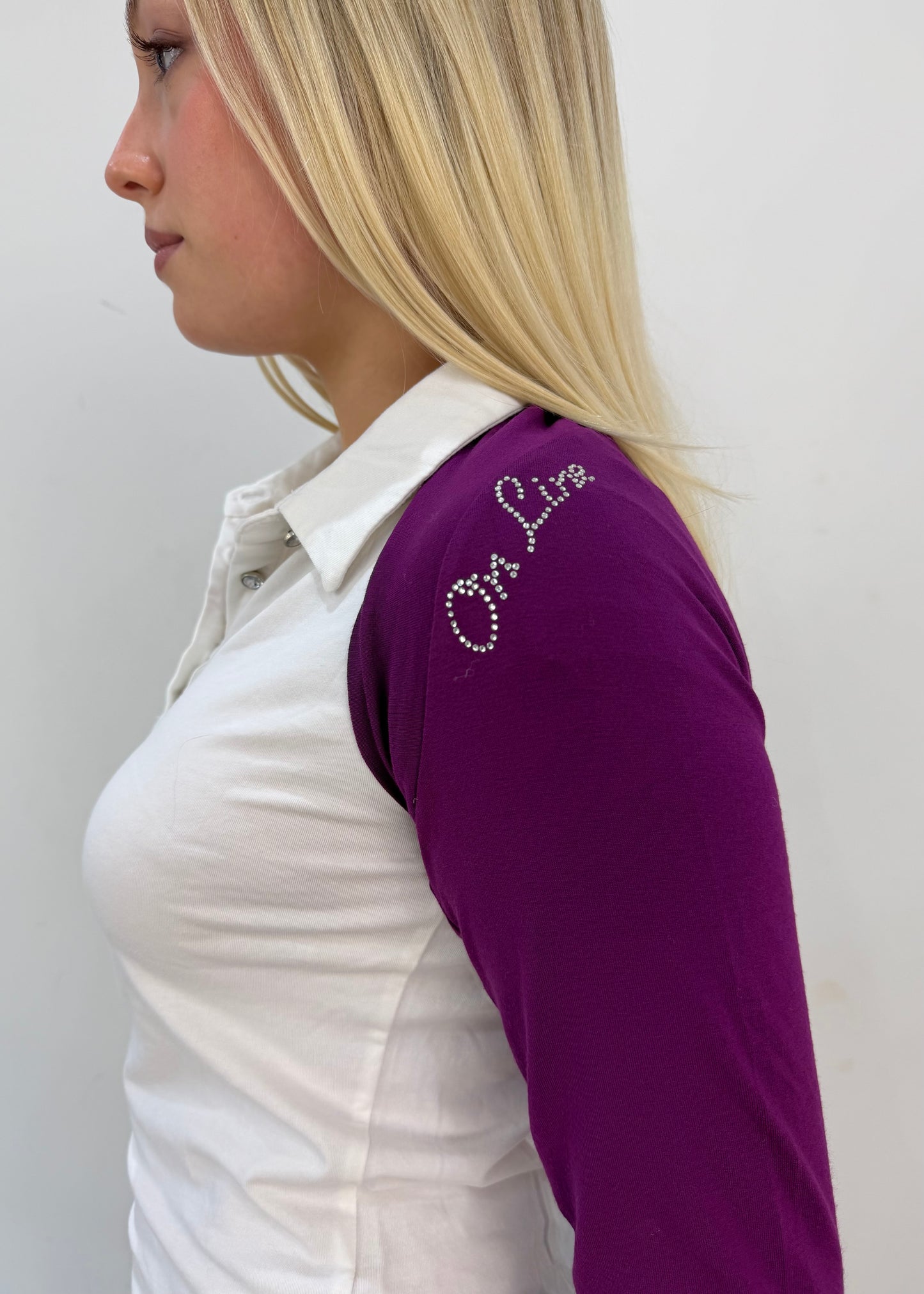 small purple cropped bolero cardigan shoulder detail